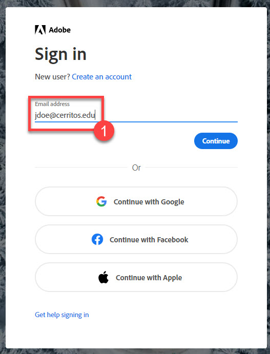 Log in to Adobe