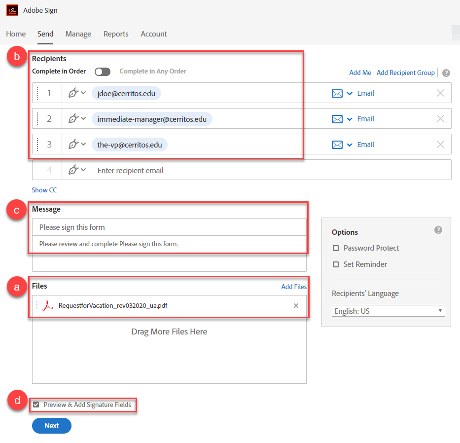 Adobe Sign configuration screen