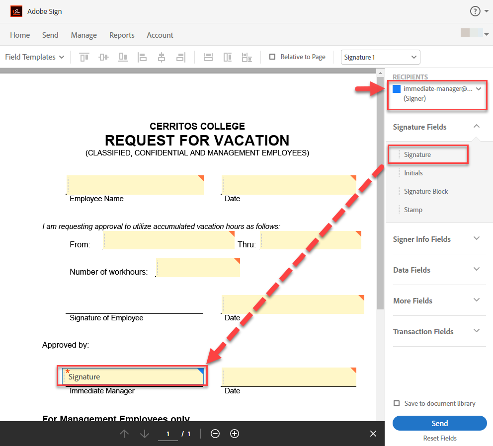Adobe Sign Form fields