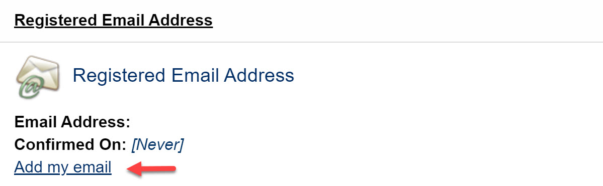 Registered Email Address user interface