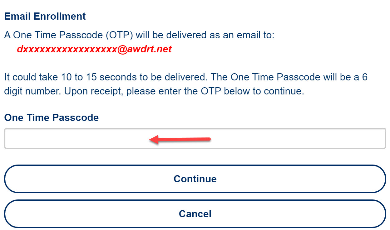 Email enrollment user interface