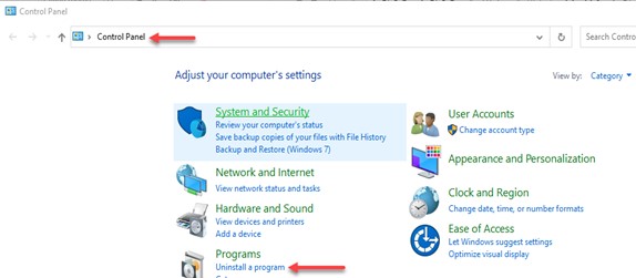 Uninstall from the control panel