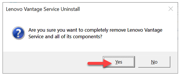 Lenovo Vantage Service Uninstall prompt