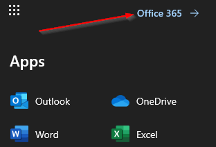 Office 365 option on the panel