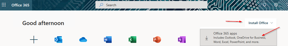 Office 365 header