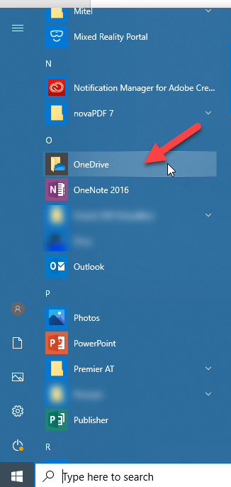 OneDrive on the Start Menu