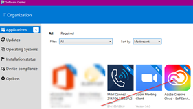 Software Center panel in Windows operating system