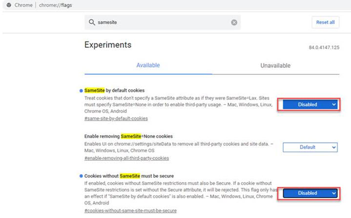 Experiments panel in Google Chrome settings
