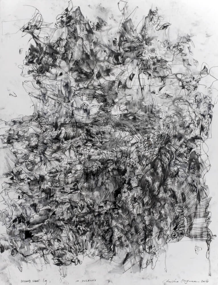 Abstract black and white drawing.