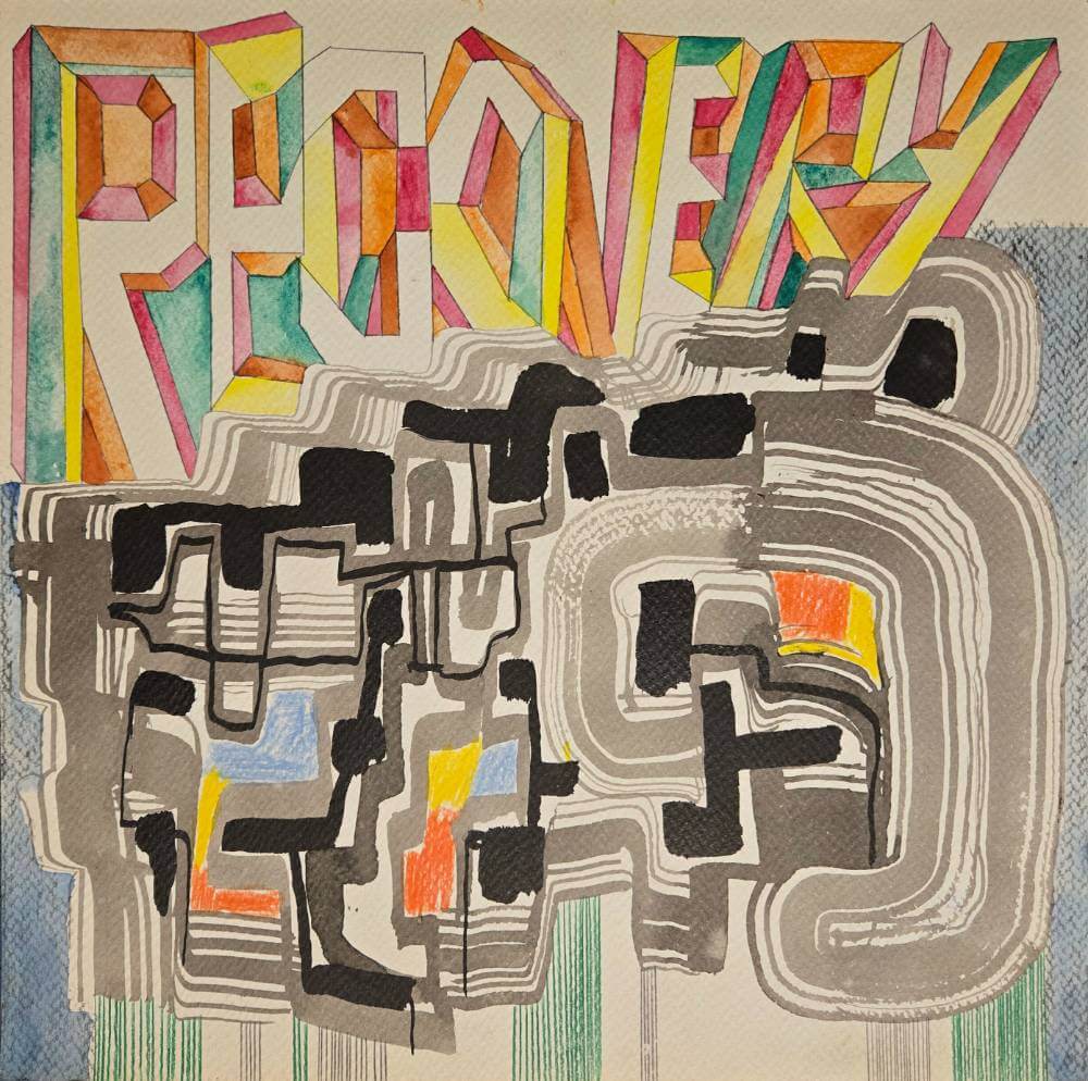 Colorful geometric shapes with text saying recovery.