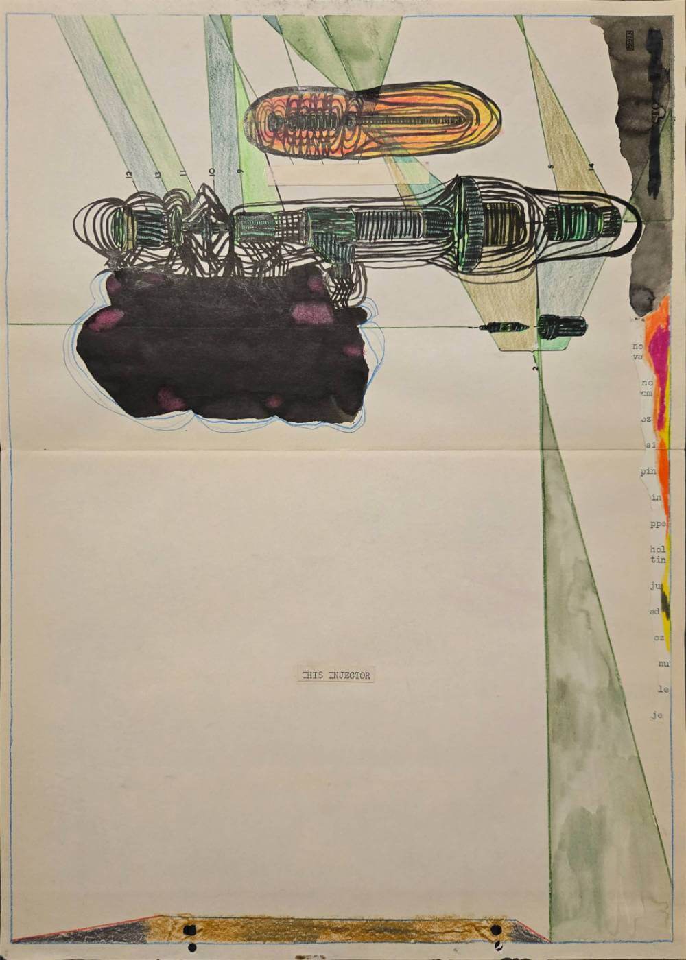 Colorful and abstract geometric shapes with text saying this injector.