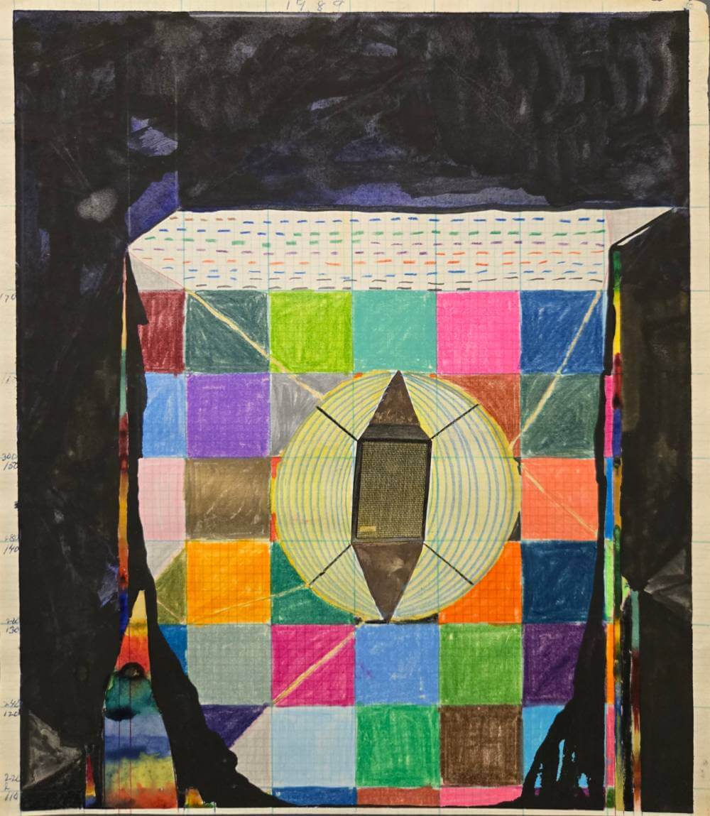 Colorful geometric shapes with cut-out collage.
