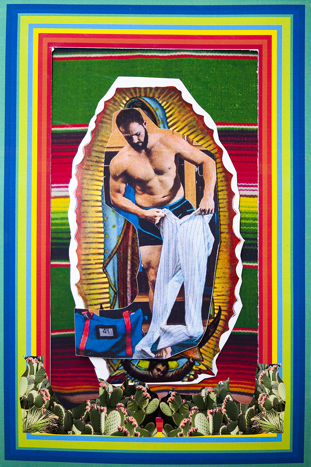 Man blocking view of Virgin of Guadalupe