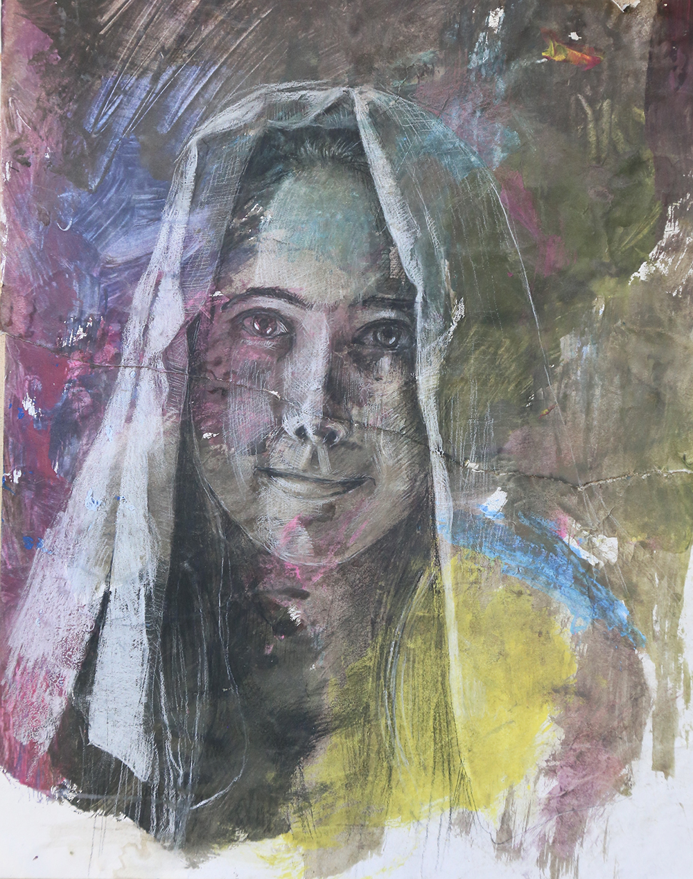 Young Girl on Abstract Painting