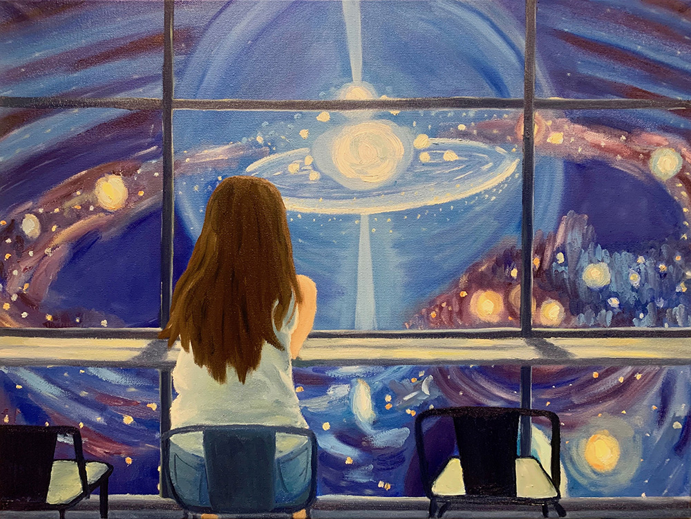 Girl Looking out a Window at Space Girl Looking out a Window at Space