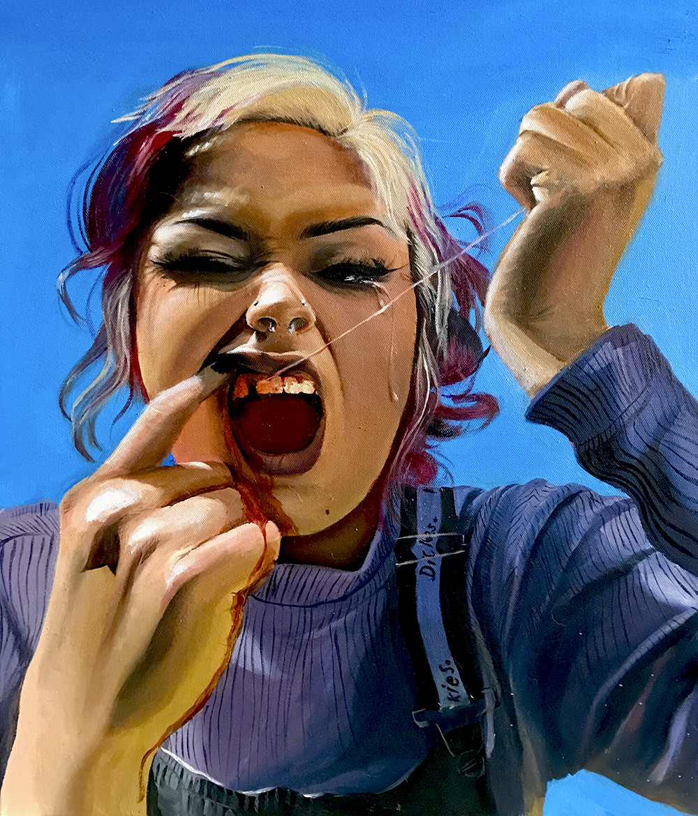 Painting of a Woman Pulling Her Tooth Painting of a Woman Pulling Her Tooth