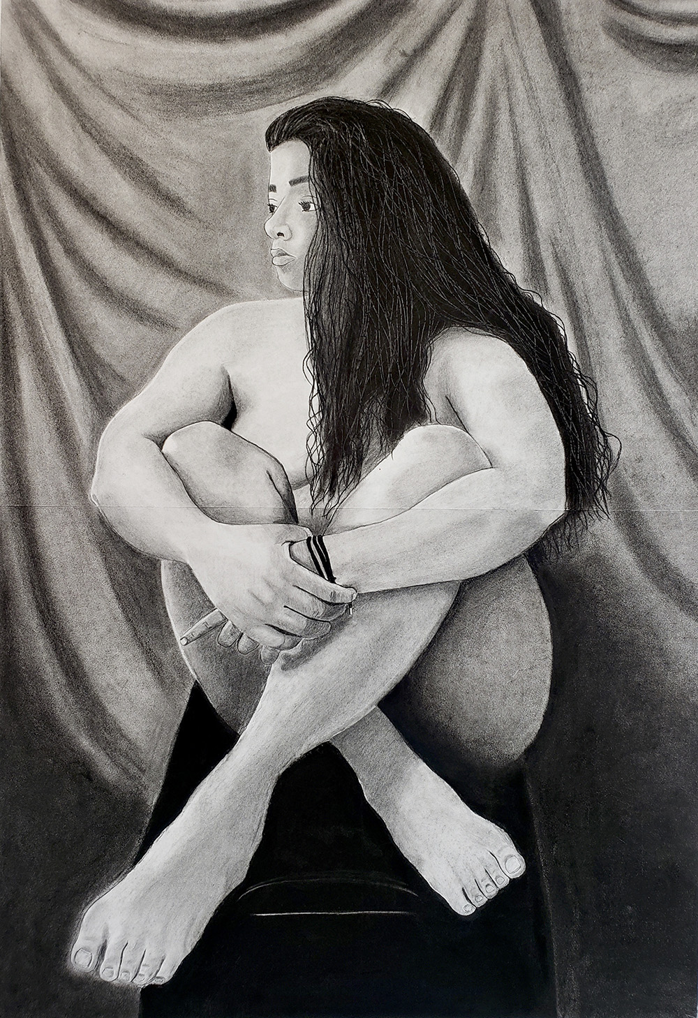 Nude Drawing in Sitting Fetal Position Nude Drawing in Sitting Fetal Position
