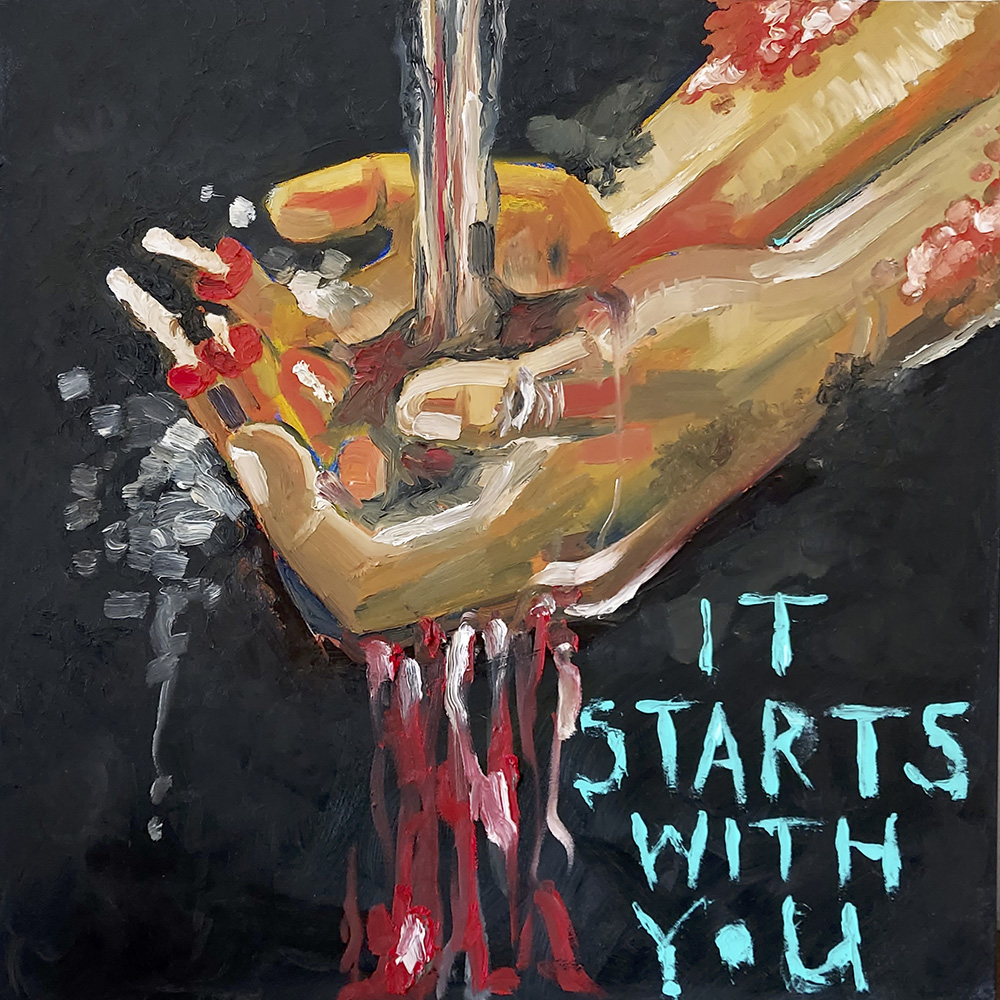 Painting of a Person Washing Their Bloody Hands Painting of a Person Washing Their Bloody Hands