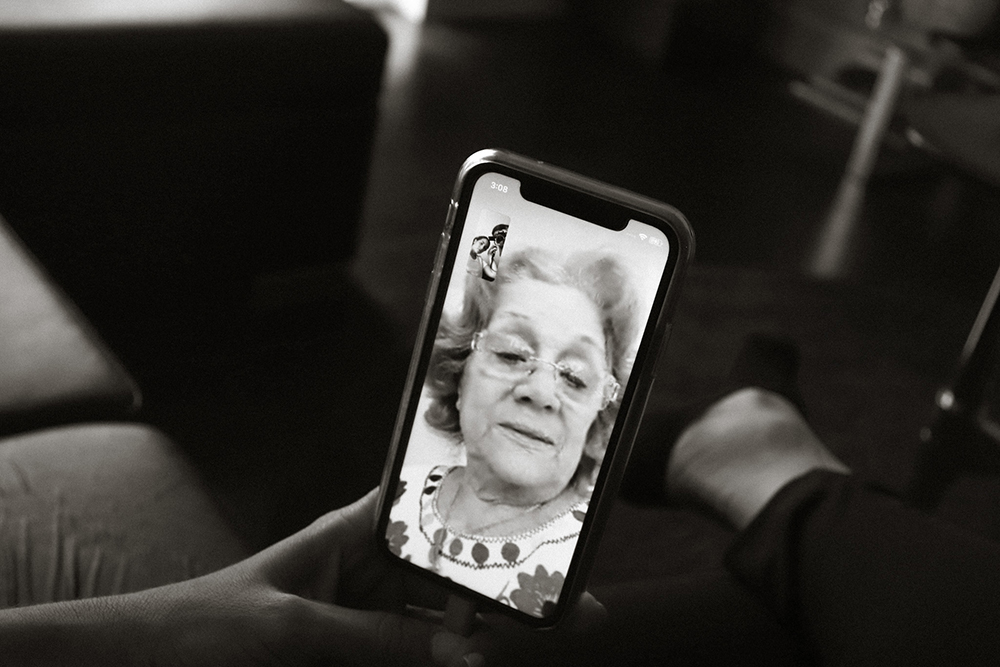 An Older Woman Facetiming on an iPhone An Older Woman Facetiming on an iPhone