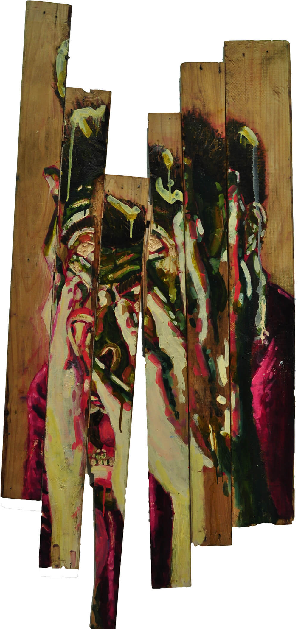 Everything Falls Apart Pieces of Split Wood with Fragmented Face