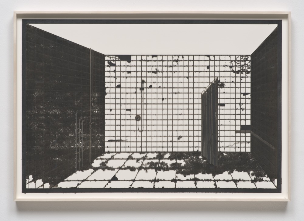 Analia Saban SUR 2013 black and white drawing of a shower.