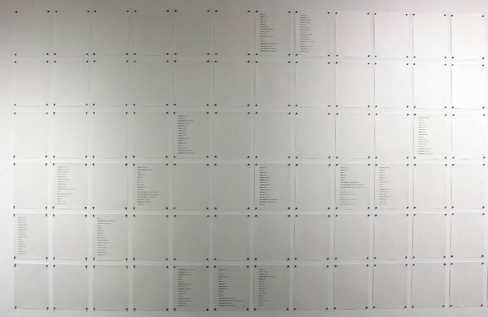 group of drawings lined up on wall