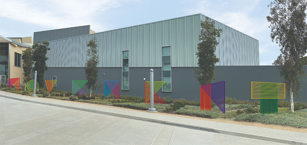 Colorful sculptural letters spell out the word MOVEMENT