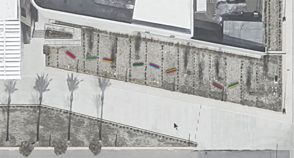 Aerial view showing letters facing different directions