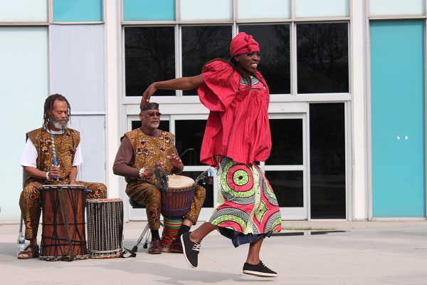 African-American dancer and musicians performing
