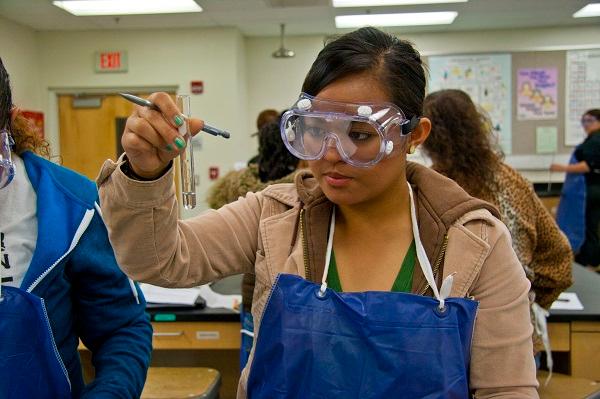 A student in a chemistry lab