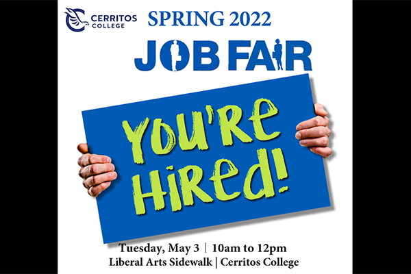 Spring 2022 Job Fair You're hired! May 3 10 a.m. - 12 p.m. Liberal Arts Sidewalk