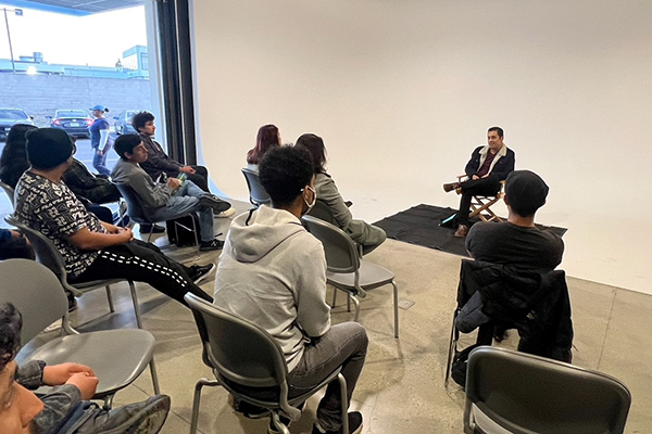 Armando Ibanez speaking to film students