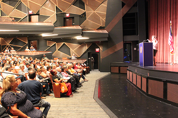 Linda Sanchez speaking to the crowd