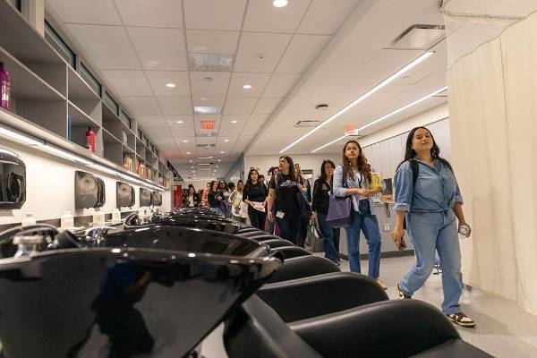 Students doing a tour of the Cosmetology department during the Cerritos College High School Conference