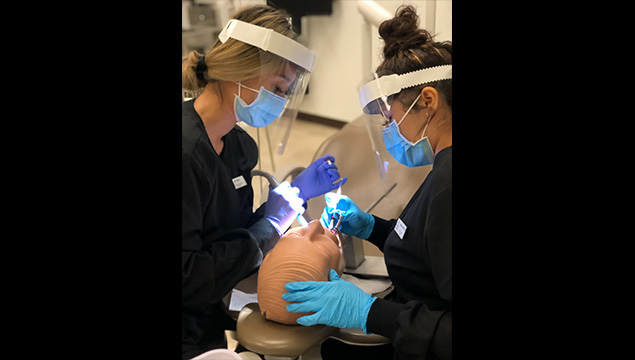 Two Dental students participating class