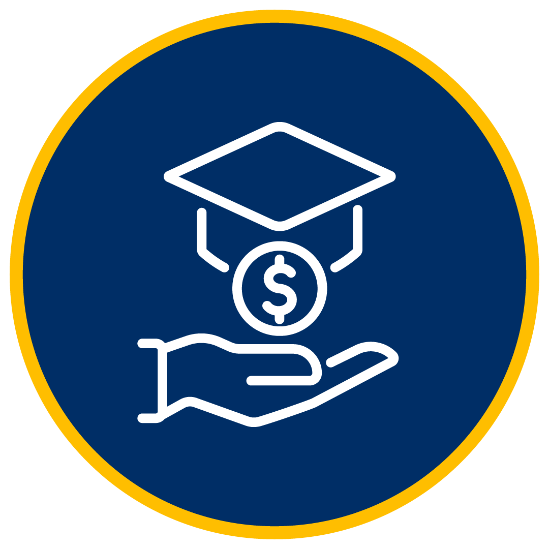 Cap, dollar symbol over a hand