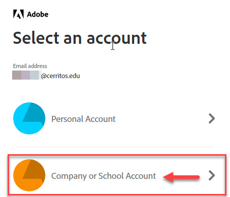 Select "Company or School Acount" when prompted.