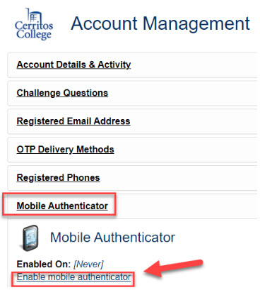 Select “Mobile Authenticator”
