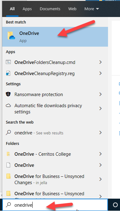 Search for OneDrive