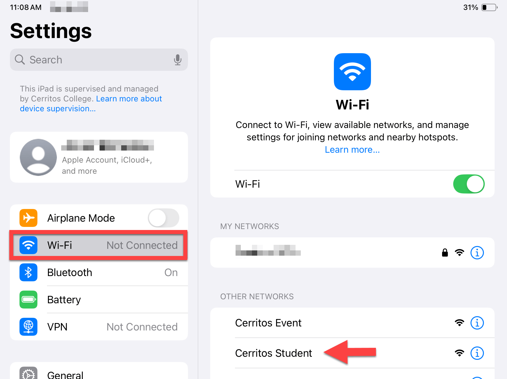 iOS Wifi Settings