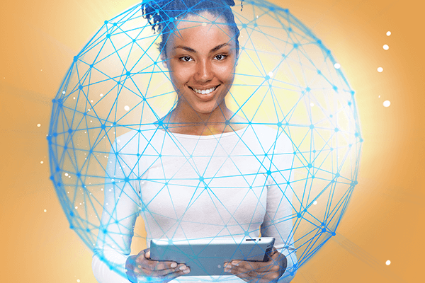 A woman with a laptop