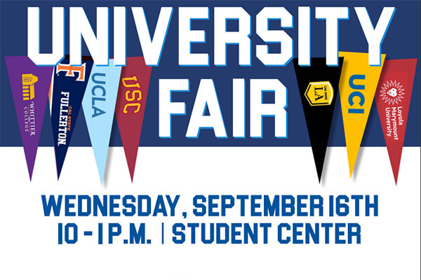University Fair Wed., September 16 10-1 p.m. Student Center