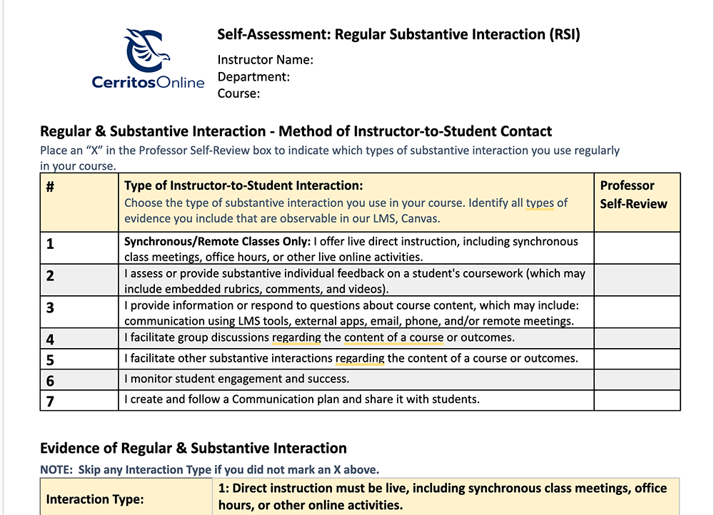 Self-Assessment example