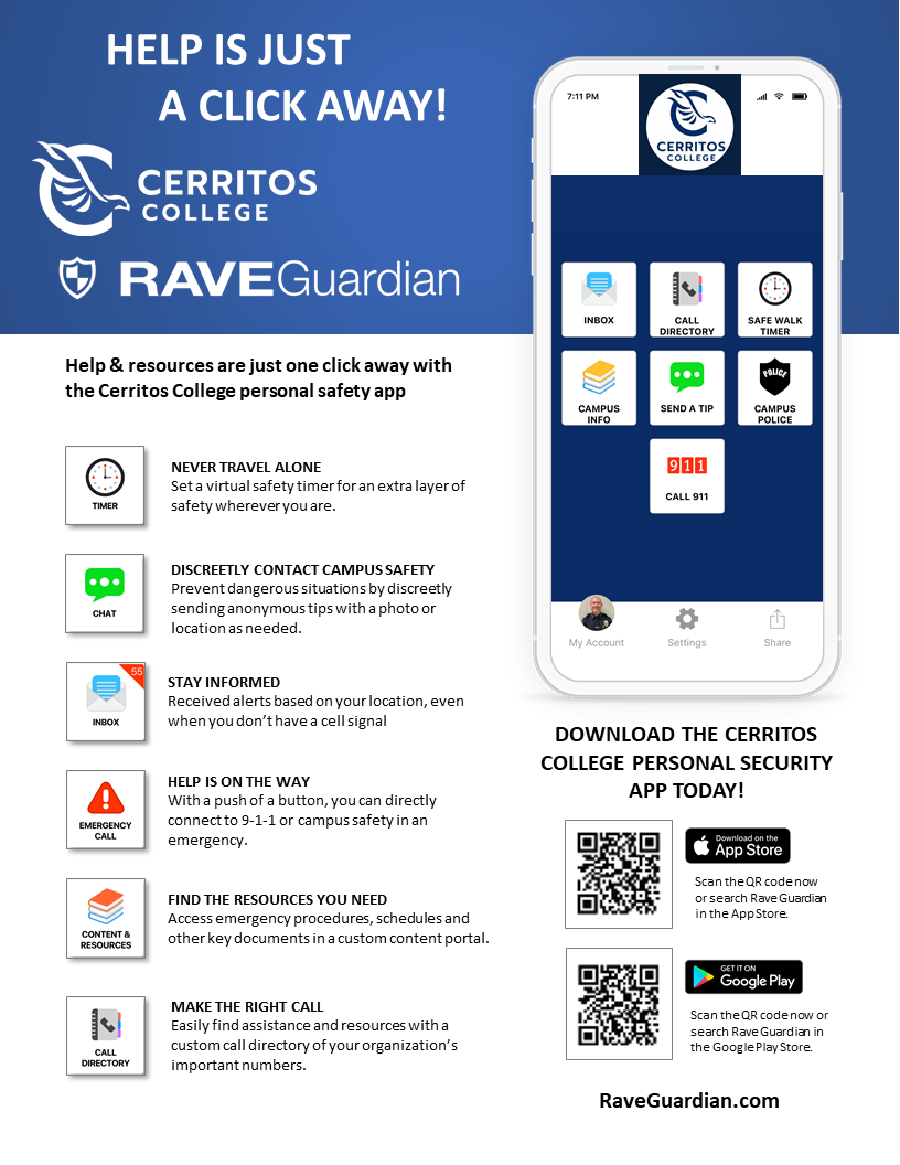 Cerritos College RAVE Guardian app information