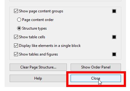 Close button highlighted