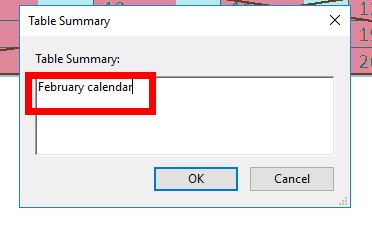 Table Summary dialog box