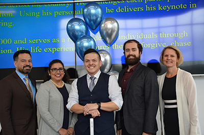 Roy Juarez, Jr. with members of Cerritos College community
