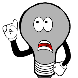 Cartoon of a lightbulb with facial features