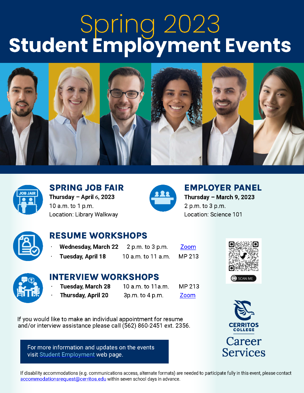 Spring 2023 Student Employmen Events flyer
