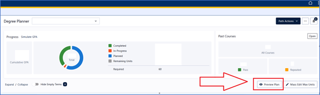 Preview Plan button highlighted in Degree Planner